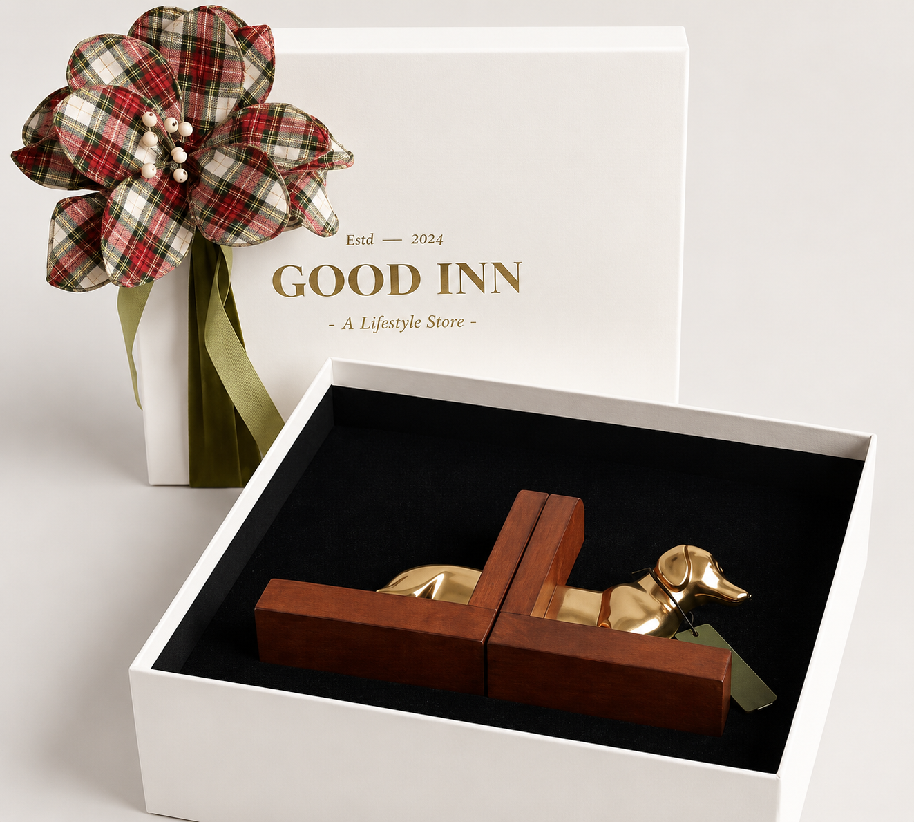 Good Inn Legacy Leather Köpek Figürlü Kitap Tutacağı Pirinç