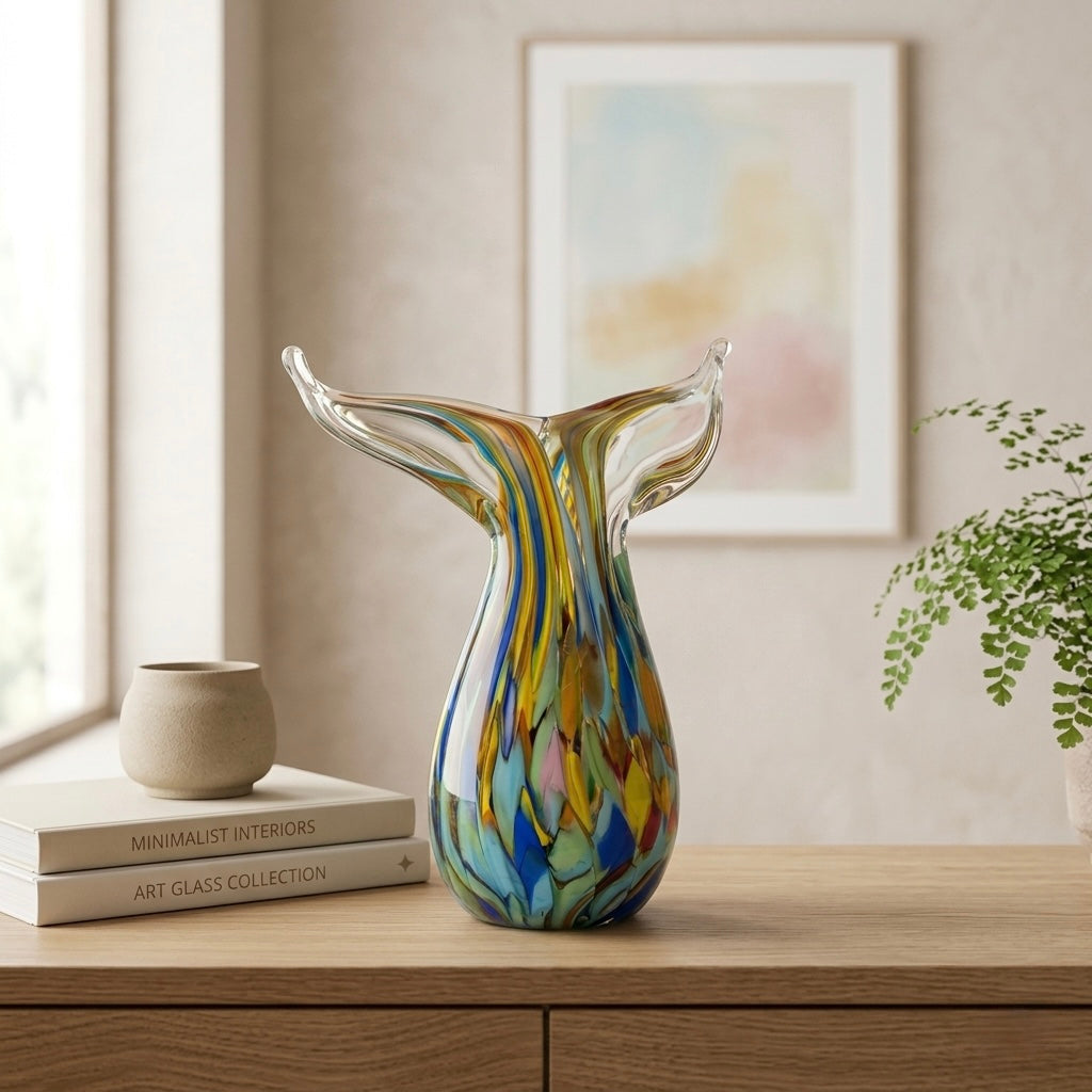 Good Inn Glass Art Fin Whale Tail Cam Vazo