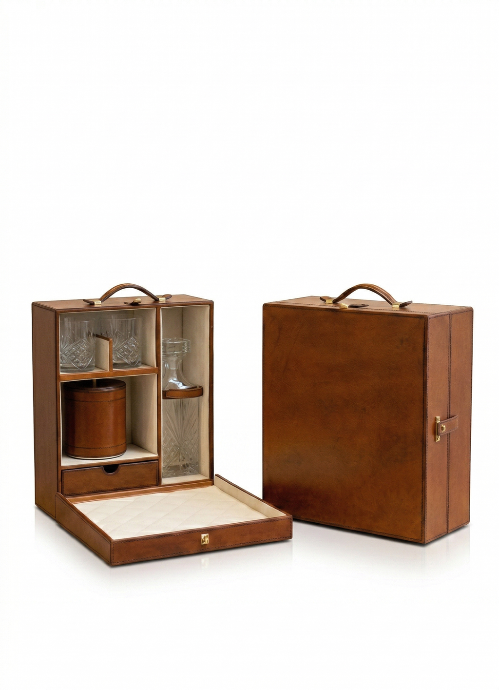 Taşınabilir Vintage Deri Mini Bar El Yapımı Çanta